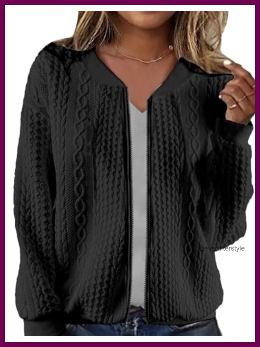 Women's Zip Up Cardigan Sweater Cable Knit Hoodie Long Sleeve Casual Coat